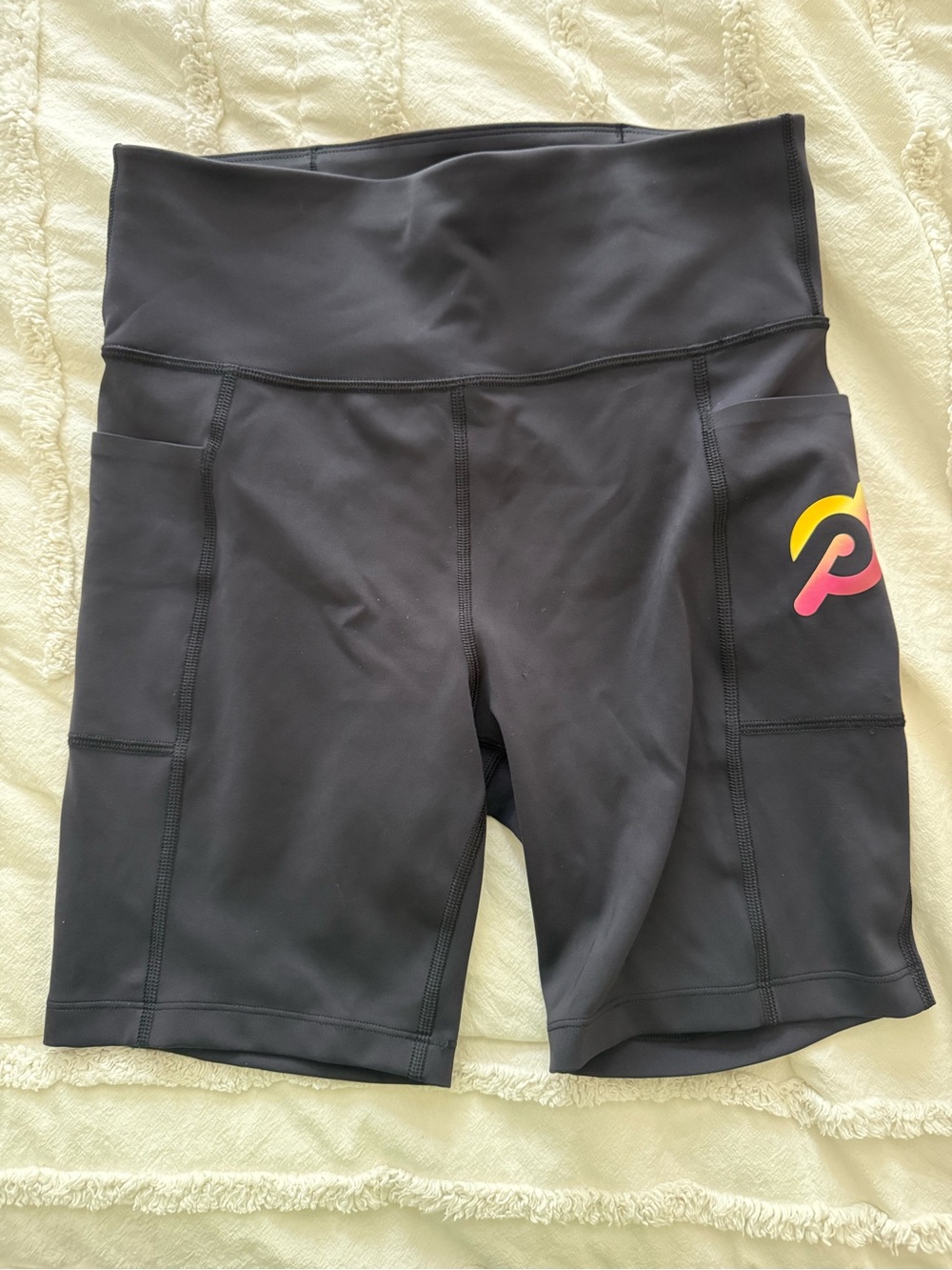 Peloton Black High-Rise Bike Shorts with Color Logo